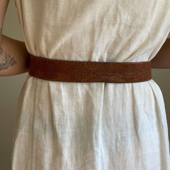 Buckle Womens Brown Leather Floral Hippie Boho Belt Sz L - Picture 4 of 8